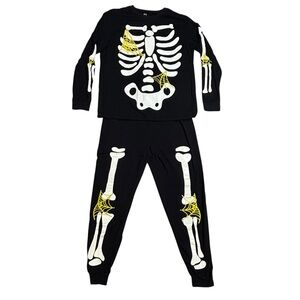 PJ Place Black Cotton Glow in The Dark Skelton 2 Piece Pyjama Set Adult Large